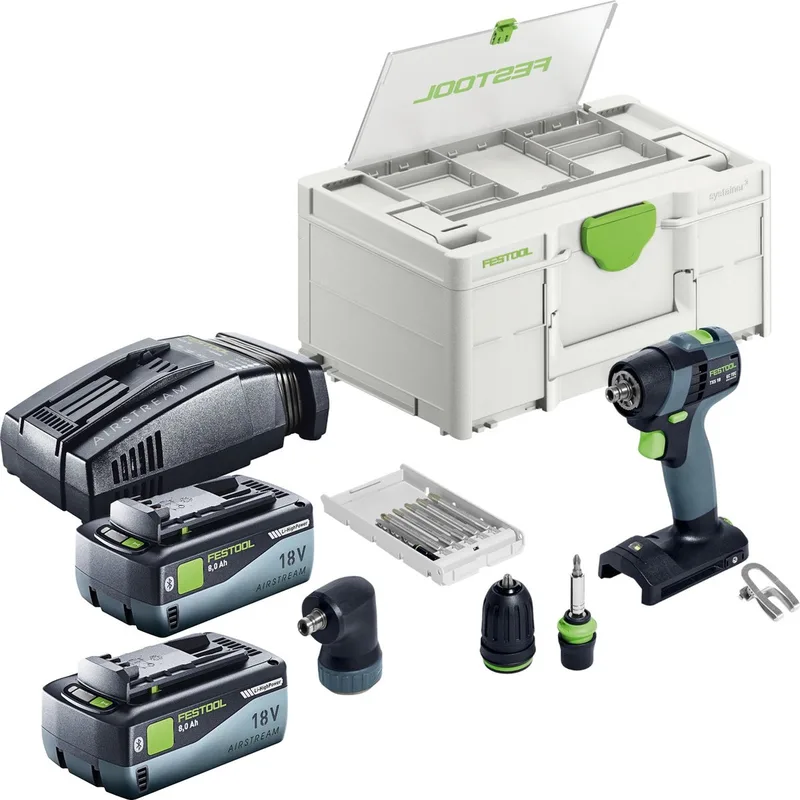 TXS 18-basisset accuboormachine 18 V 40 Nm borstelloos + 2x accu 8,0 Ah + snellader + Systainer från Festool – produktbild