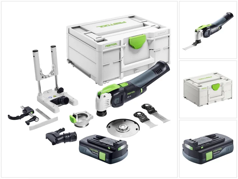 VECTURO OSC 18 E-Basic Set accu-oscillator 18 V Starlock Max Brushless + 1x accu 3.0 Ah + 7-delige toebehorenset + Systainer - zonder oplader van Festool – productafbeelding
