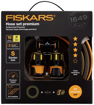 Fiskars 1027101 Premium-Set Gartenschlauch 15 m 1 St. Schwarz, Orange van Fiskars – productafbeelding 1 van 4