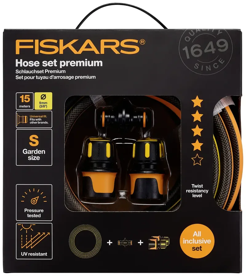Fiskars 1027101 Premium-Set Gartenschlauch 15 m 1 St. Schwarz, Orange van Fiskars – productafbeelding 1 van 4