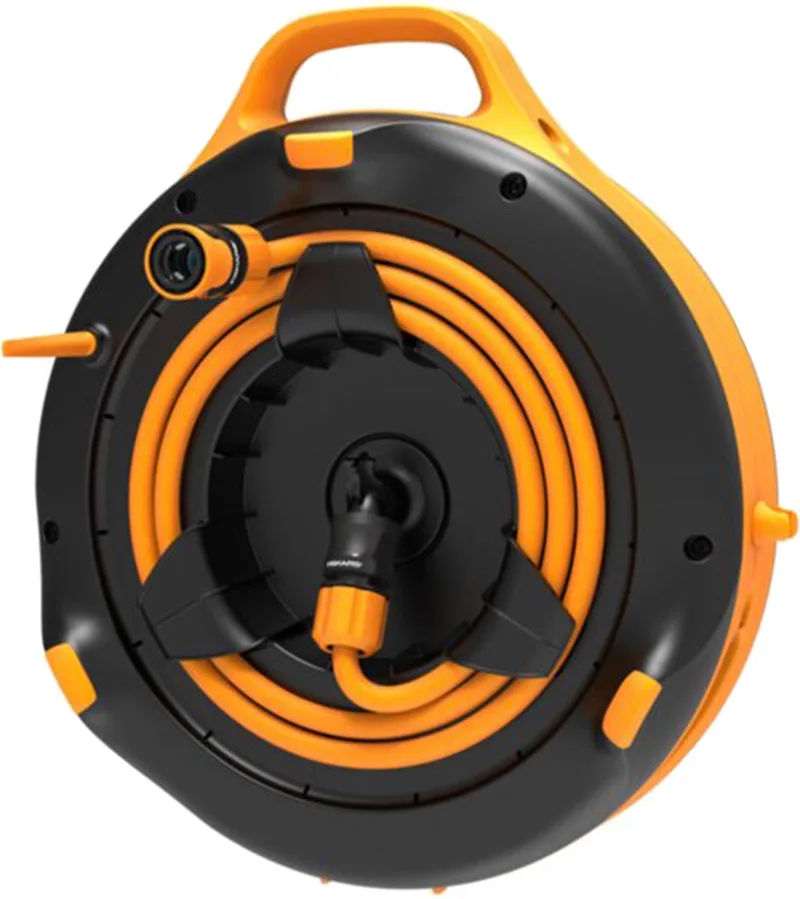 Slanghaspel S + Wandbevestiging set - 15 Meter by Fiskars, Zwart oranje – product image