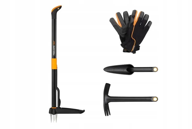 Tuin gereedschapset 4-delig: onkruidsteker, schoffel, plantspade, handschoenen från Fiskars – produktbild