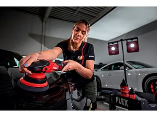 Exzenter Poliermaschine XFE 2 15 14 EC-C, 1350 min. U/min, 4350 max. U/min, Ø 150 mm, (im Karton), bürstenloser Motor mit hohem Wirkungs- und Leistungsgrad de Flex, Rouge, Noir – image du produit 3 sur 5