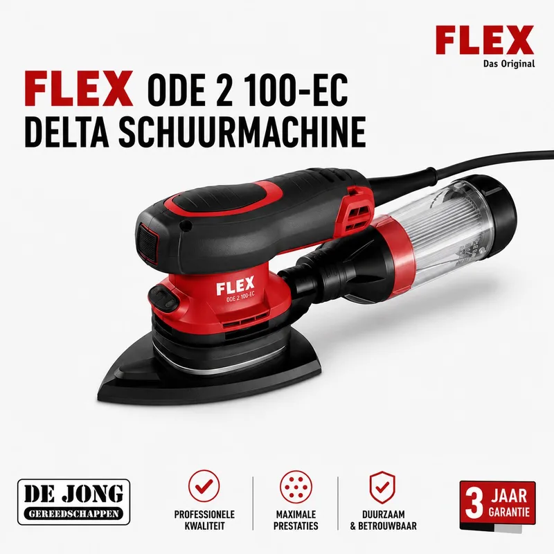 ODE 2-100 Delta Schuurmachine - Koolborstelloos - Met stofafzuiging - Excentrisch roterend - Lichtgewicht behuizing - Regelbaar toerental - Klittenband schuurpad - Zachte aanloop - Herstartbeveiliging van Flex – productafbeelding