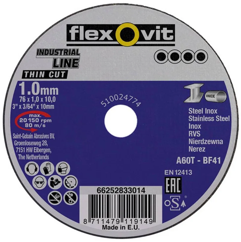 doorslijpschijf rvs 115x1.0x22.2mm van Flexovit – productafbeelding