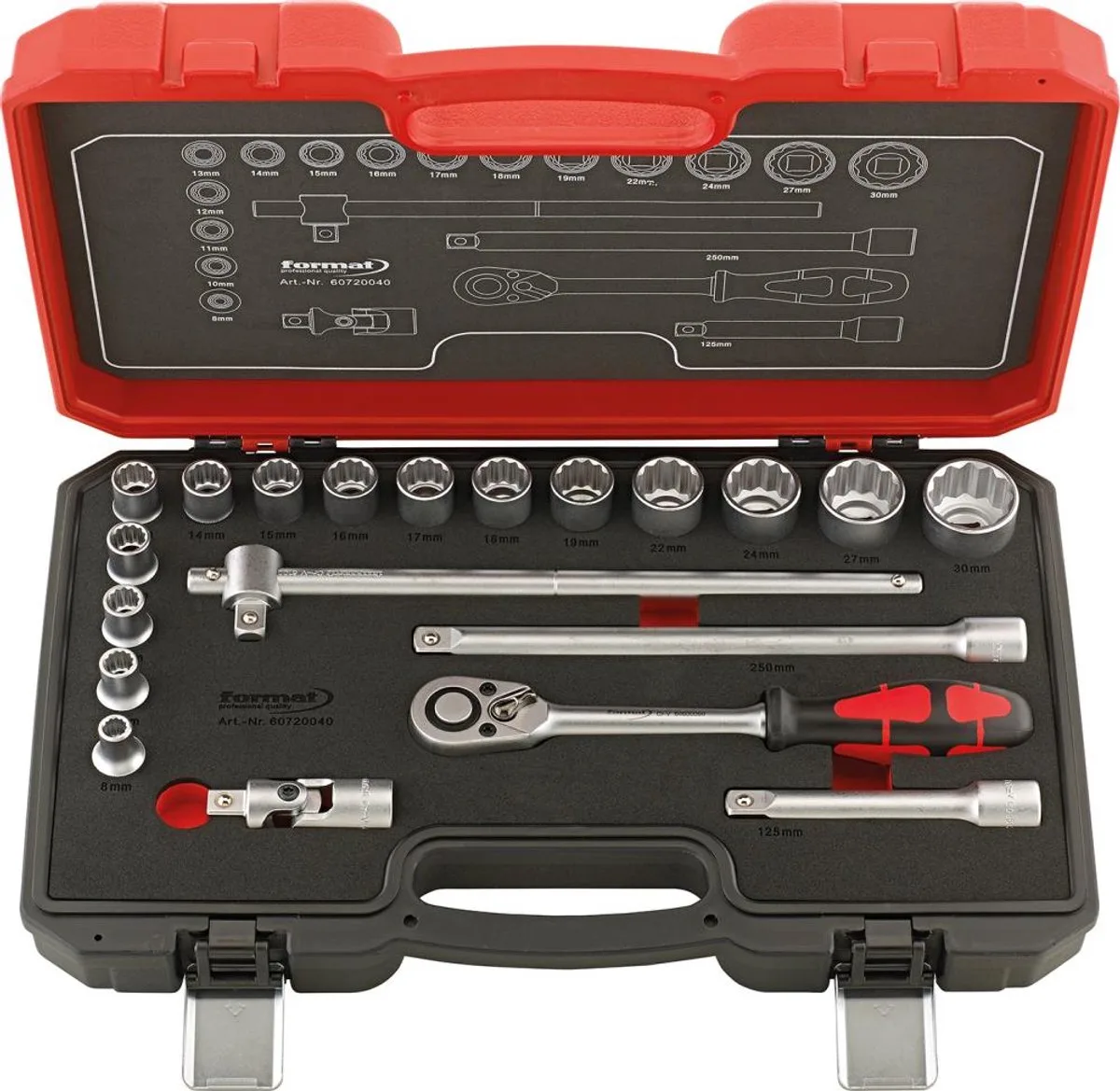 20-delige 1/2" dopsleutelset, 12-kant, gereedschap staal by FORMAT – product image