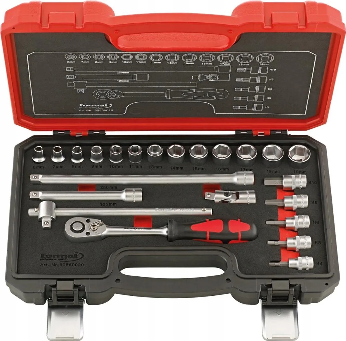 23-delige 3/8" dopsleutelset met doppen en bitdoppen by FORMAT – product image