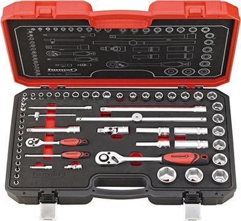 "Dopsleutelset 1/4""+1/2"" 50-dlg. FORMAT" van FORMAT, Rood – productafbeelding