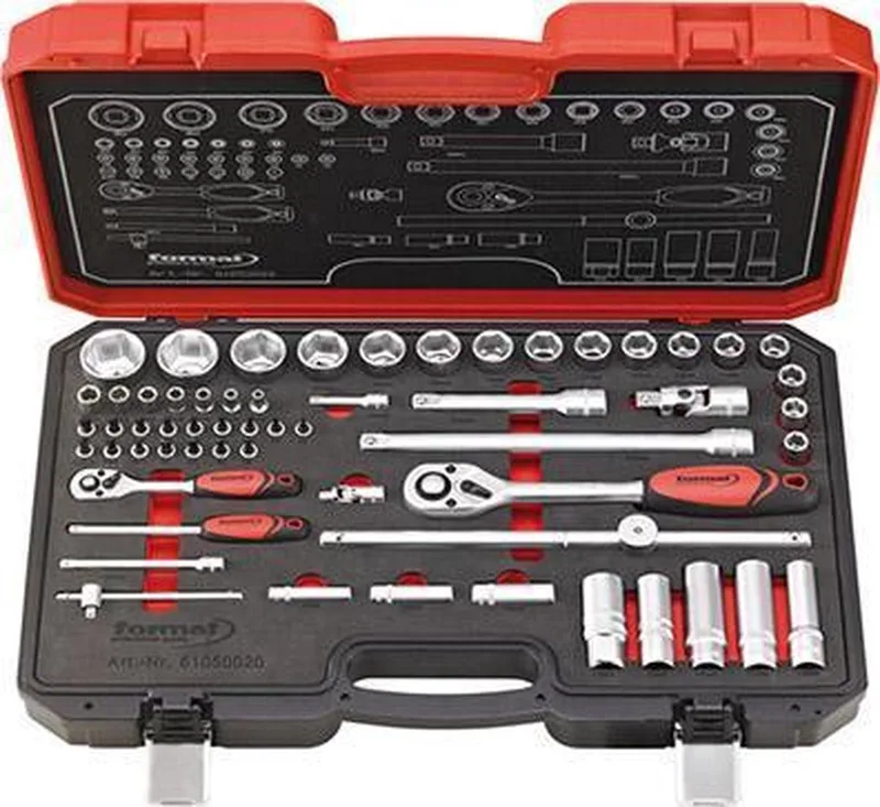 "Dopsleutelset 1/4""+1/2"" 60-dlg. FORMAT" van FORMAT, Rood – productafbeelding