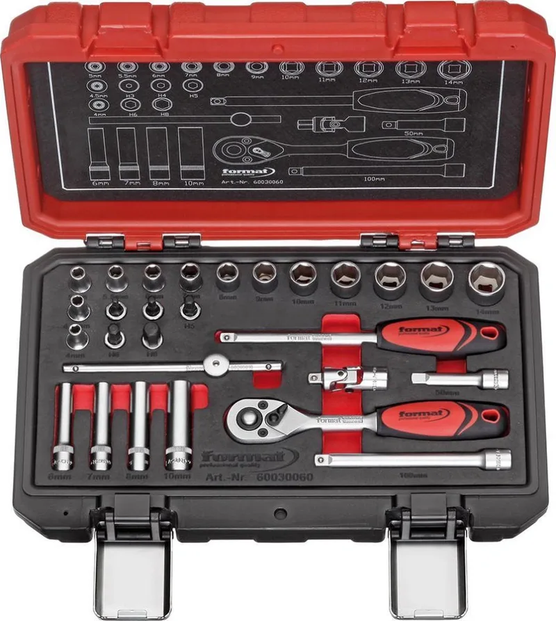 "Dopsleutelset 1/4"" 30-dlg. FORMAT" van FORMAT, Rood – productafbeelding