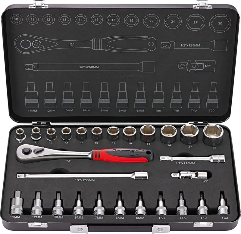 "Dopsleutelset CV-staal 1/2"" 27-delig FORMAT" by FORMAT – product image