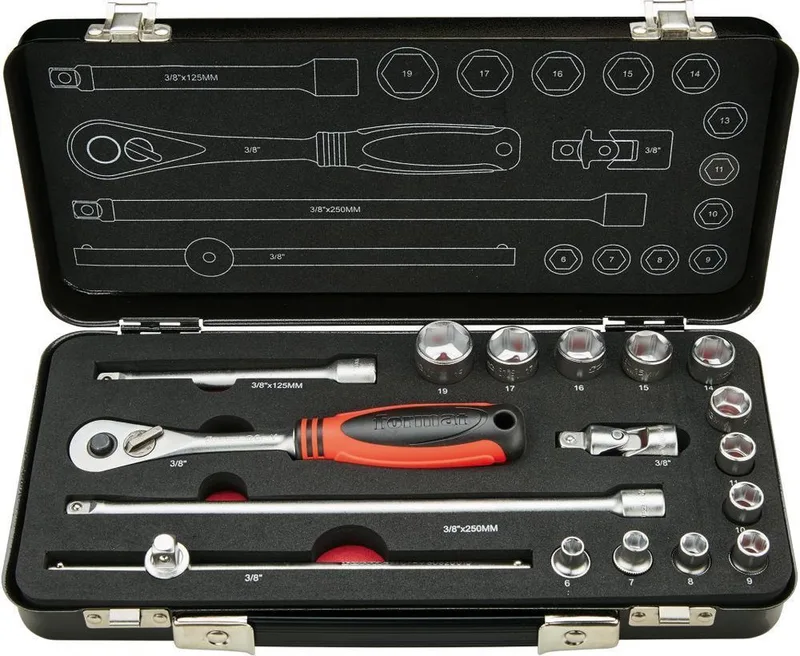 "Dopsleutelset CV-staal 3/8"" 17-delig FORMAT" by FORMAT, Black – product image