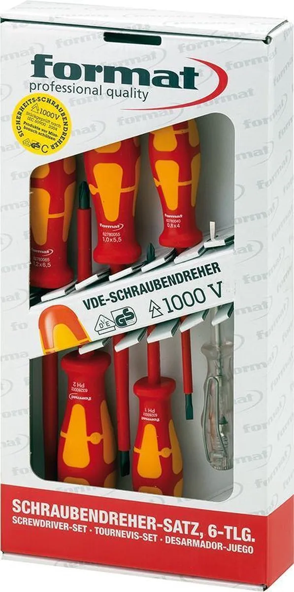 Schroevendraaiers Set, 6-delig, met spanningzoeker VDE, PZ de FORMAT, Rouge – image du produit