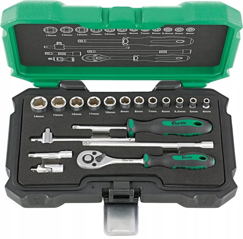 Fortis 18-delige Doppenset met Ratel & Verlengstukken 1/4" von Fortis – Produktbild
