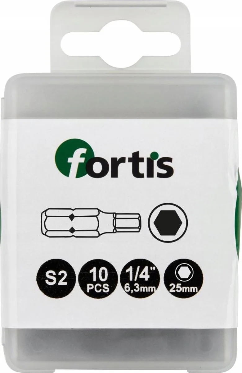 HEX Bits 1/4" 10x25mm - Set van 10 Stuks by Fortis – product image