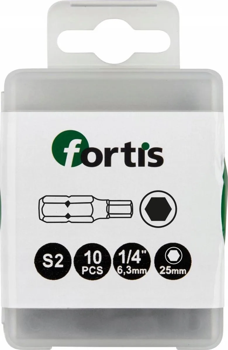 HEX-bits 8 mm x 25 mm 1/4" - Set van 10 stuks by Fortis – product image