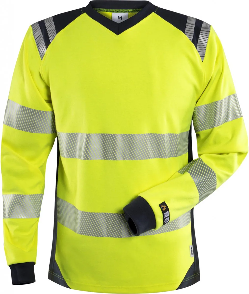 Flamestat Hi Vis T-Shirt Dames Klasse 3 7357 Tfl - Hi-Vis geel/marineblauw de Fristads, Hi-Vis geel, Marineblauw, M – image du produit