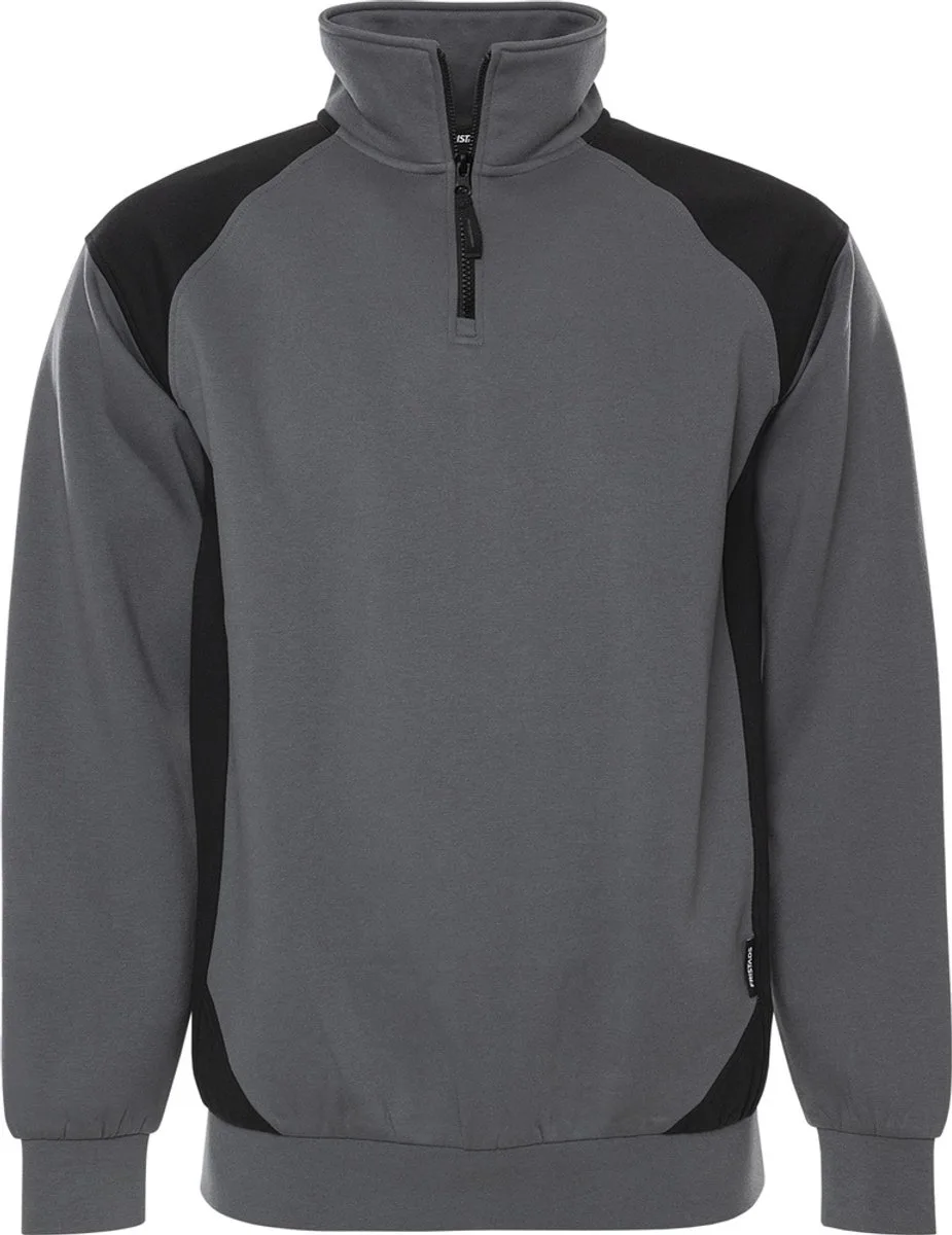 Sweater met korte rits 7048 GSM - Grijs/Zwart de Fristads, Gris, Noir, XL – image du produit