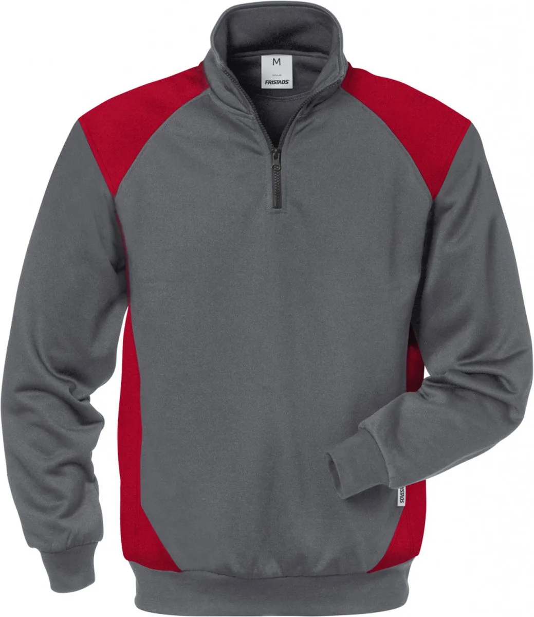 Sweater Met Korte Rits 7048 Shv - Grijs/Rood fra Fristads, Grå, Rød, XXL – produktbillede