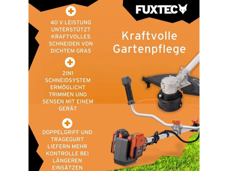 accu bosmaaier 40V E2MSCSET met 2 accu’s en 35 cm snijbreedte set | 2-in-1 grastrimmer en bosmaaier met oplader en draagriem by FUXTEC – product image 3 of 5