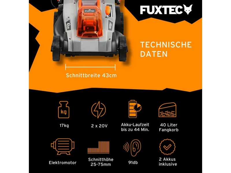 Accu grasmaaier 40V (2X20V) van FUXTEC – productafbeelding 2 van 5