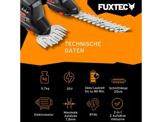 Accu heggenschaar electrisch FX-E1HS20 - 20V 52cm blad - Set 2Ah accu en 1A lader van FUXTEC – productafbeelding 2 van 5