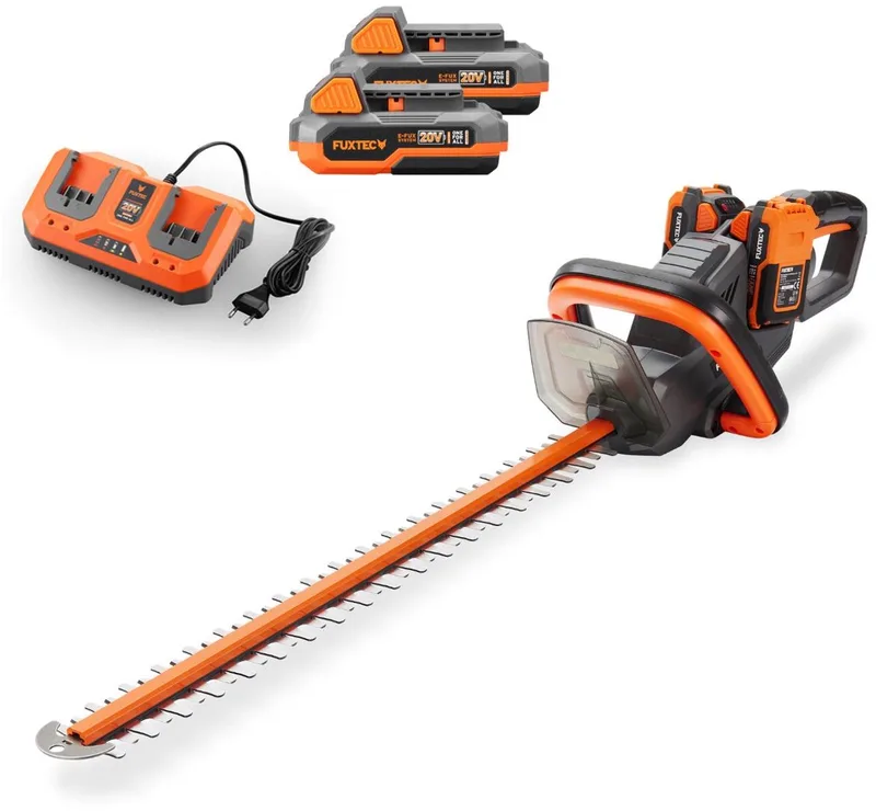 accu heggenschaar FX-E2HSSET 40V | 61 cm snijlengte | 26 mm snijdikte | 2x 20V Li-ion-accu | Draaibare handgreep | Elektrische rem | Heggenschaar voor struiken en heggen van FUXTEC – productafbeelding 1 van 5