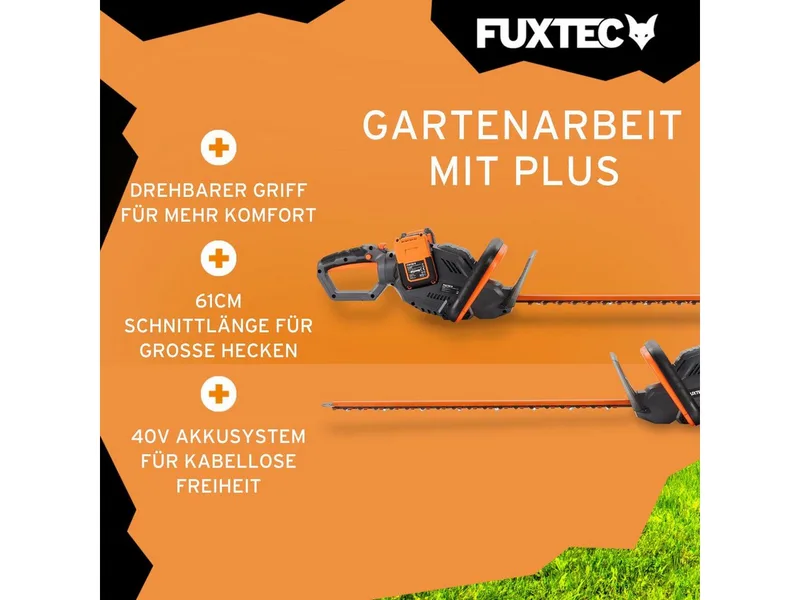 accu heggenschaar FX-E2HSSET 40V | 61 cm snijlengte | 26 mm snijdikte | 2x 20V Li-ion-accu | Draaibare handgreep | Elektrische rem | Heggenschaar voor struiken en heggen van FUXTEC – productafbeelding 3 van 5
