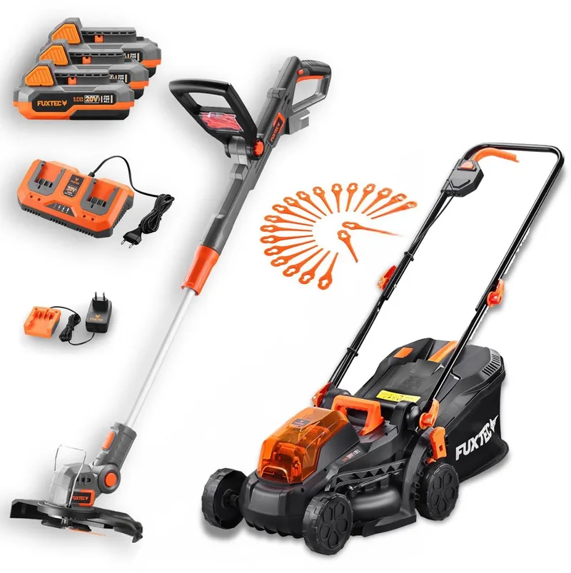 Accu tuinset – 33 cm grasmaaier & 25 cm bosmaaier incl. 3x 2Ah Li-Ion accu en duolader by FUXTEC – product image