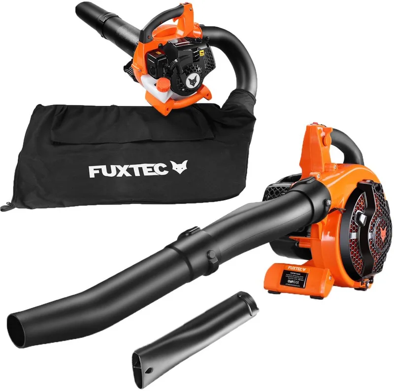 Benzine Bladblazer / Bladzuiger - 4in1 - Blaas-Zuig-Versnipper-Functie en Opvangzak, 26cc, 0,7kW, 2-takt motor, 71m/s Luchtsnelheid van FUXTEC – productafbeelding 1 van 5