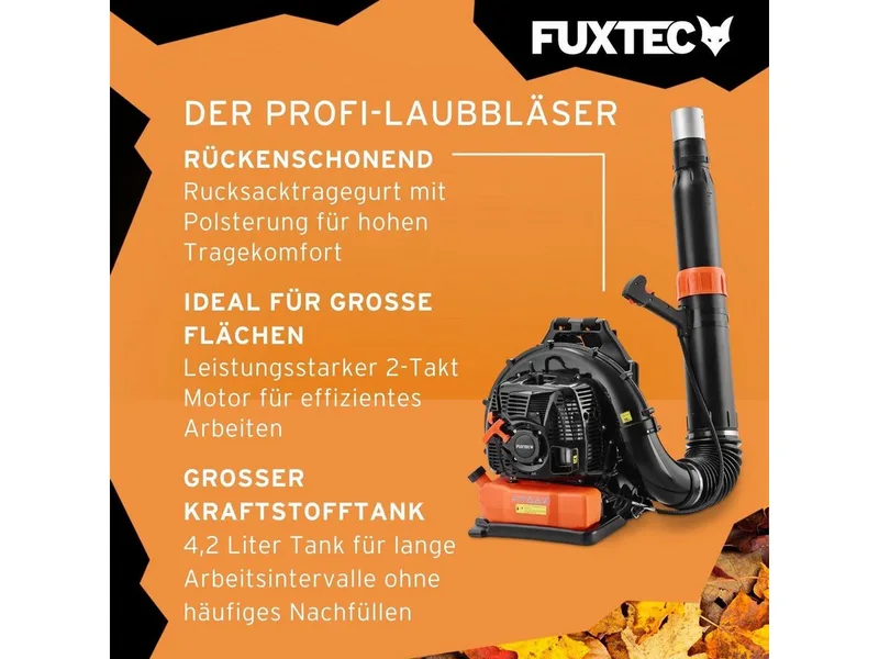 benzine bladblazer FX-LBP185TPRO | rugzak bladblazer | 85 cm³ motor | 4,0 kW vermogen | 95 m/s luchtsnelheid | 4,2 L tank van FUXTEC – productafbeelding 4 van 5