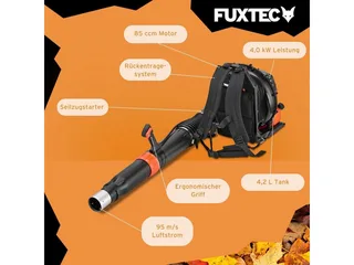 benzine bladblazer FX-LBP185TPRO | rugzak bladblazer | 85 cm³ motor | 4,0 kW vermogen | 95 m/s luchtsnelheid | 4,2 L tank van FUXTEC – productafbeelding 2 van 5