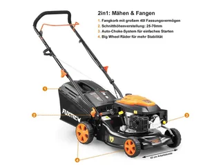 Benzine Grasmaaier FX-RM4346ECO 2in1 - 3,5pk / 2,6kW - 42cm Maaibreedte - 5-traps Maaihoogteverstelling - 146ccm 4-Takt - Incl. 40L Grasvanger & Reinigingsaansluiting van FUXTEC – productafbeelding 5 van 5