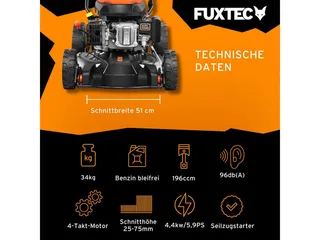 Benzine grasmaaier FX-RM51SA96 Professionele mulchmaaier met 51 cm en zelfaandrijving, krachtige 196 cc motor, mulchen. van FUXTEC – productafbeelding 2 van 5