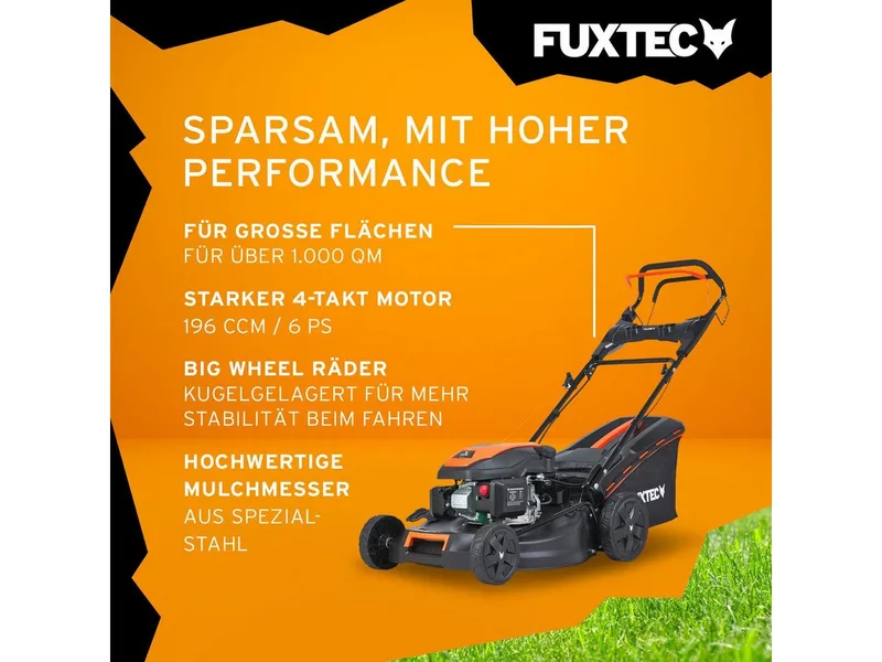 benzine grasmaaier RM5170ES met elektrische start – 51 cm maaibreedte, krachtige 4-takt OHV motor, centrale maaihoogteverstelling, opvangzak en mulchingfunctie voor middelgrote tuinen von FUXTEC – Produktbild 4 von 5