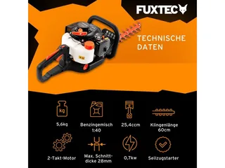 Benzine Heggenschaar FX-MH123ECO – 60 cm Meslengte – 56 cm Snijlengte – Professionele Geharde Stalen Messen – Centrifugaalkoppeling – Ergonomische 90° Handgreep de FUXTEC – image du produit 2 sur 5