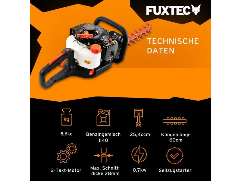 Benzine Heggenschaar FX-MH123ECO – 60 cm Meslengte – 56 cm Snijlengte – Professionele Geharde Stalen Messen – Centrifugaalkoppeling – Ergonomische 90° Handgreep de FUXTEC – image du produit 2 sur 5