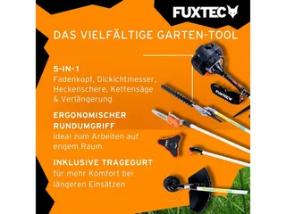 benzine multitool FX-MT252ER – 5-in-1 bosmaaier met 52cc 2-takt motor, 3 pk – incl. heggenschaar, snoeigereedschap, verlengstuk & draagriem de FUXTEC – image du produit 4 sur 5