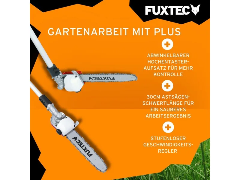 benzine multitool FX-MT252ER – 5-in-1 bosmaaier met 52cc 2-takt motor, 3 pk – incl. heggenschaar, snoeigereedschap, verlengstuk & draagriem de FUXTEC – image du produit 3 sur 5