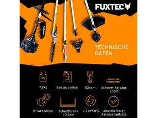 benzine multitool FX-MT252ER – 5-in-1 bosmaaier met 52cc 2-takt motor, 3 pk – incl. heggenschaar, snoeigereedschap, verlengstuk & draagriem de FUXTEC – image du produit 2 sur 5