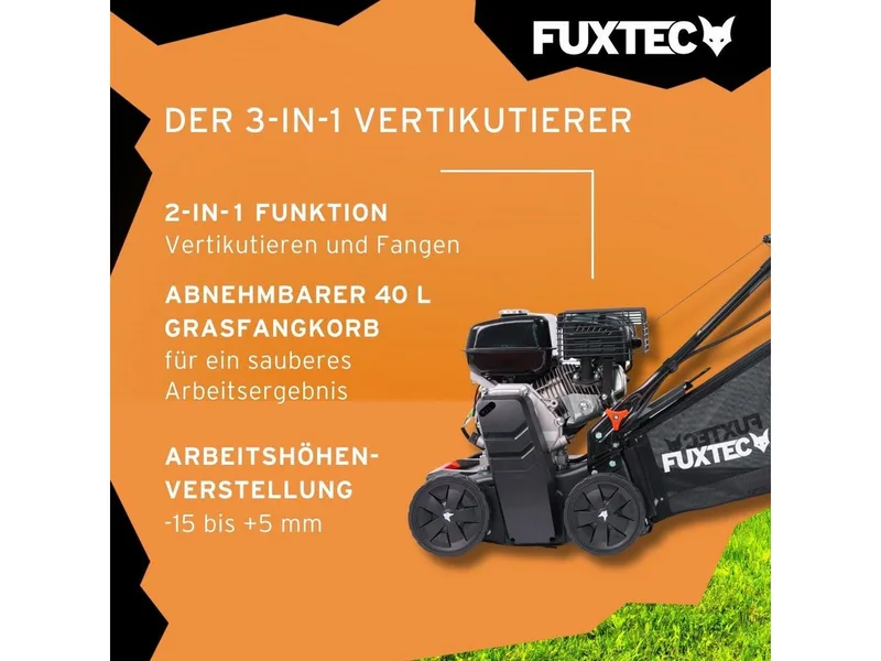 Benzine Verticuteermachine FX-BV240ECO – 4-Takt Motor 4,1 kW (212cc) – 400 mm Werkbreedte – 15 Messen – Centrale Diepte-instelling -15 tot +5 mm – 40L Opvangbak by FUXTEC – product image 4 of 5