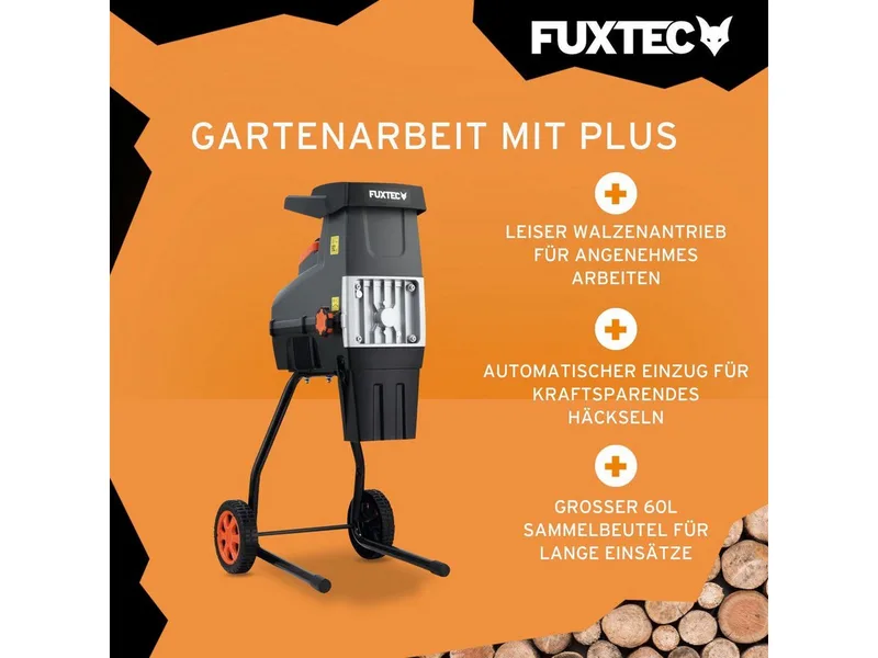 elektrische tuinhakselaar FX-EGH2800T | rolhakselaar 2800W | max. 44mm takken | 60L opvangbak | stille werking met omkeer- en overbelastingsbeveiliging by FUXTEC – product image 3 of 5