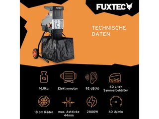 elektrische tuinhakselaar FX-EGH2800T | rolhakselaar 2800W | max. 44mm takken | 60L opvangbak | stille werking met omkeer- en overbelastingsbeveiliging by FUXTEC – product image 2 of 5