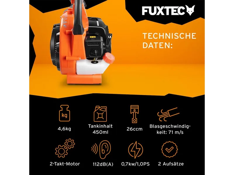 FUXTEC 2-in-1 Benzine Bladblazer FX-LB126 – 2-Takt Motor – 71 m/s Blaassnelheid – Inclusief 2 Blaaspijpen – Uitbreidbaar tot Bladzuiger de FUXTEC – image du produit 2 sur 5