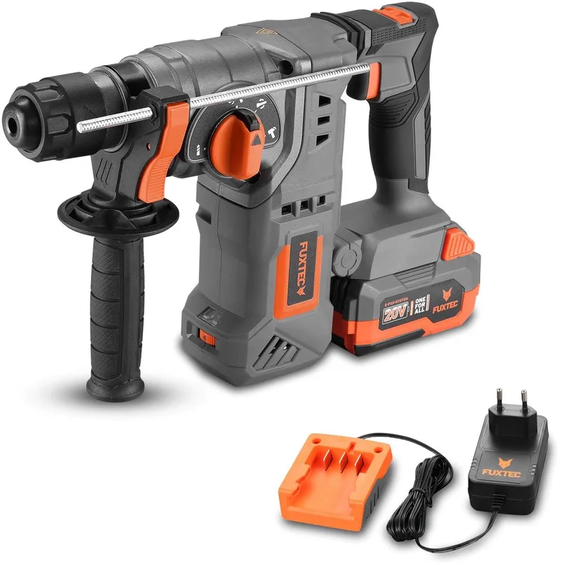 FUXTEC 20V Accu Boorhamer FX-E1RH20-SET – 950 t/min met 2 Draairichtingen – Extra Handgreep – Instelbare Boorstand – Incl. Accu en Oplader van FUXTEC – productafbeelding