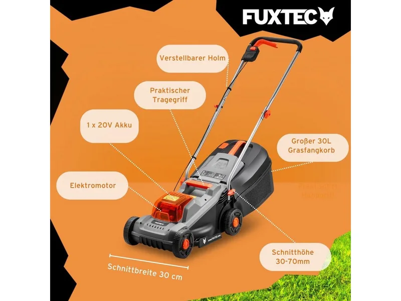 FUXTEC 20V oplaadbare tuinset FX-E1RM20ECO-SET & FX-E1RT20-SET | oplaadbare grasmaaier en grastrimmer | verwisselbare accu | 30 cm maaier van FUXTEC – productafbeelding 2 van 5