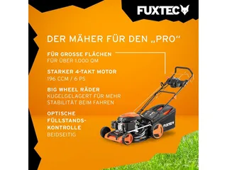 FUXTEC 4-in-1 Benzine Grasmaaier FX-RM5196eSPRO – Elektrische Start – 6 pk – 51 cm Maaibreedte – Flexibele Achterwielaandrijving – 4-Takt – Maaihoogte 25–75 mm – 60 L Grasopvangbak – Mulchfunctie de FUXTEC – image du produit 4 sur 5