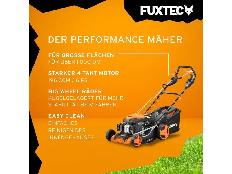 FUXTEC 4-in-1 Benzine Grasmaaier FX-RM5196PRO – 6 pk (4,4 kW) – 51 cm Maaibreedte – Flexibele Aandrijving – 4-Takt – Maaihoogte 25–75 mm – 60 L Grasopvangbak – Mulchen & Zij-uitworp von FUXTEC – Produktbild 5 von 5