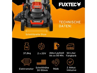 FUXTEC 40V Accu grasmaaier 51 cm FX-E2RM51 – 4-in-1 met 2x 4Ah accu, duolader, mulchfunctie en 50L opvangbak von FUXTEC – Produktbild 2 von 5