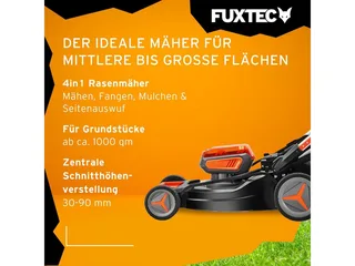 FUXTEC 40V Accu grasmaaier 51 cm FX-E2RM51 – 4-in-1 met 2x 4Ah accu, duolader, mulchfunctie en 50L opvangbak von FUXTEC – Produktbild 4 von 5